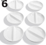 Bild in der Galerie öffnen: 6 x Runde Saucenschälchen Porzellan mit Unterteilung Stapelbar Shikoku (Ø 9 x 1,8cm Doppelschälchen) Sojasauce Schälchen, Sushi Schälchen, Fingerfood Gewürzschalen Dipschalen Set