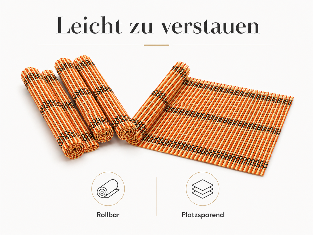 Bambus Tischmatten "Herbert" Orange 6er Set – natürliche Platzsets 45 x 30 cm