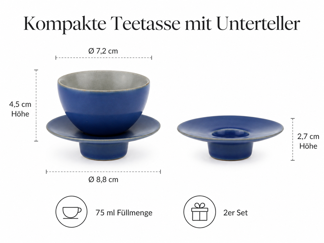 Teetasse "Ayame" mit Unterteller Blau – 2er Set für Tee & Espresso