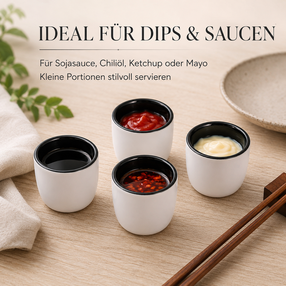 Yoru Saucenschälchen 6er Set weiß schwarz aus Steinzeug