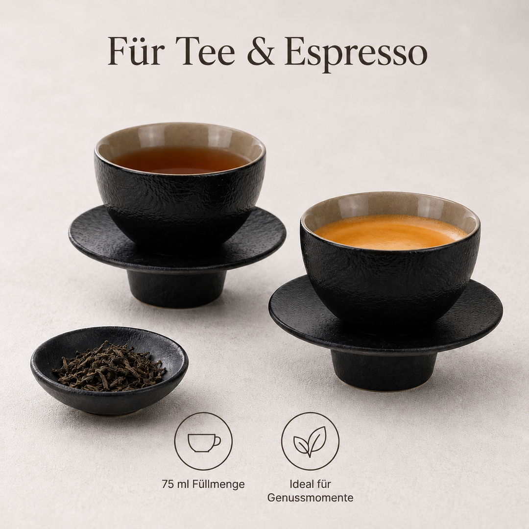 Teetasse "Ayame" mit Unterteller Schwarz – 2er Set für Tee & Espresso