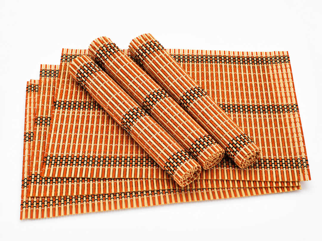 Bambus Tischmatten "Herbert" Orange 6er Set – natürliche Platzsets 45 x 30 cm