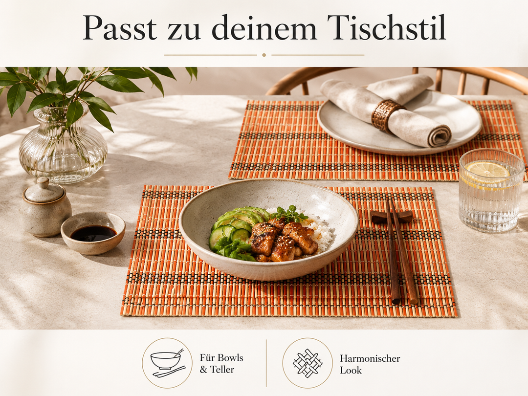 Bambus Tischmatten "Herbert" Orange 6er Set – natürliche Platzsets 45 x 30 cm