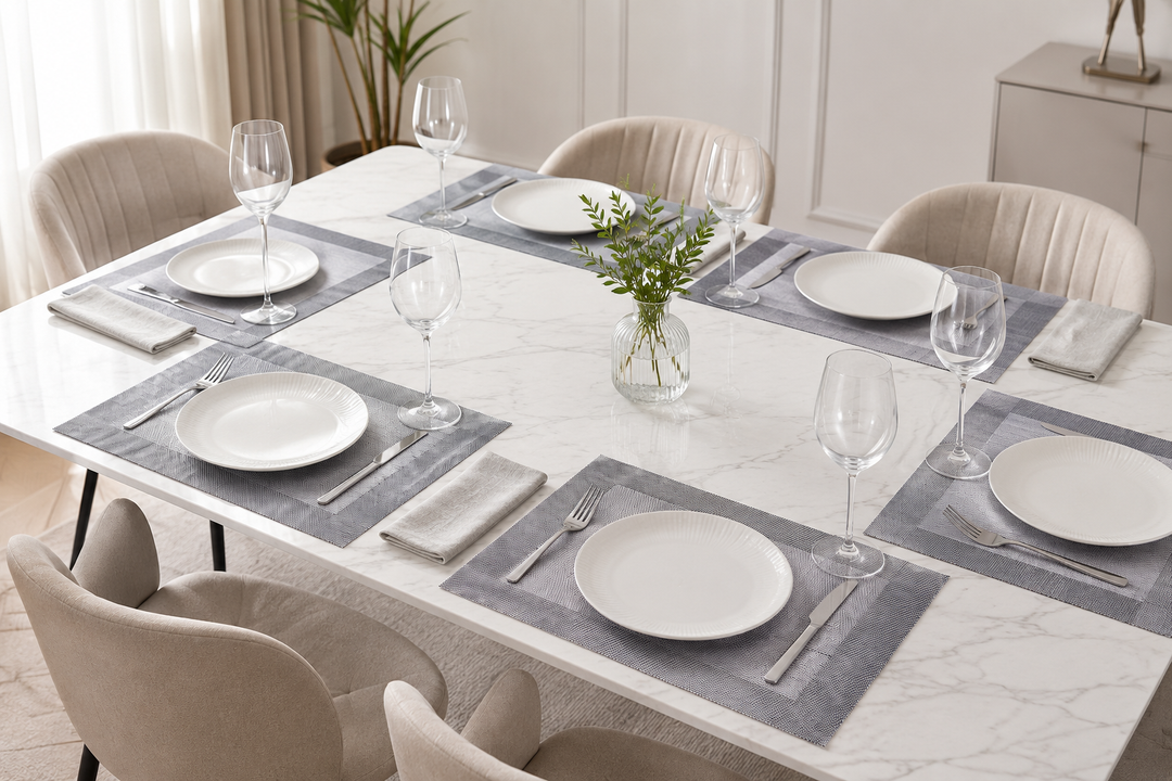 Tischmatten „Heidi“ Silber 6er Set 45 x 30 cm rechteckige Platzsets aus PVC
