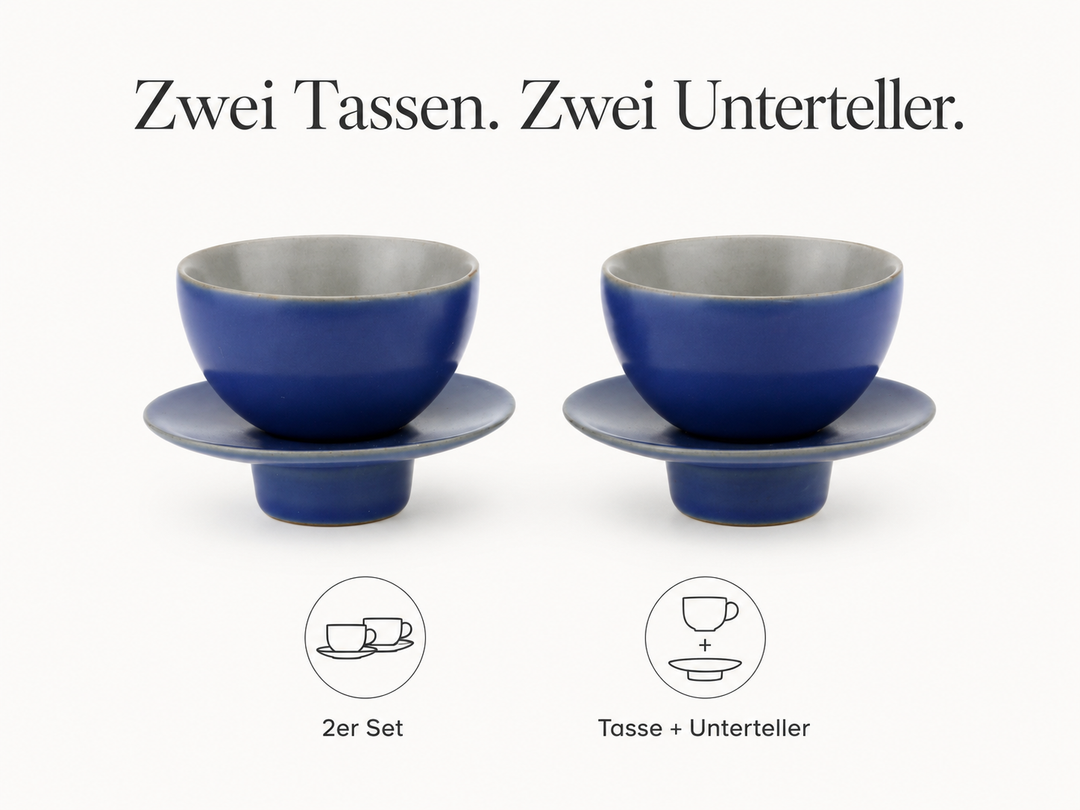Teetasse "Ayame" mit Unterteller Blau – 2er Set für Tee & Espresso