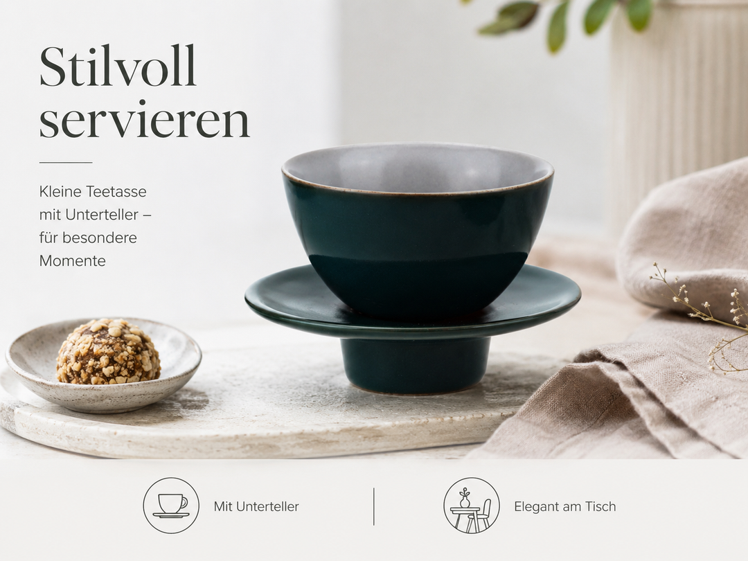 Teetasse "Ayame" mit Unterteller Türkis – 2er Set für Tee & Espresso