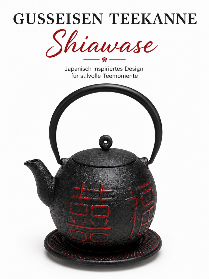 Shiawase Gusseisen Teekanne 1,2 L mit Sieb und Untersetzer