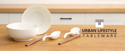 Urban Lifestyle Ramen Schüssel Dinner Set 8 Stück aus Porzellan mit Löffel und Essstäbchen (Warm weiß)