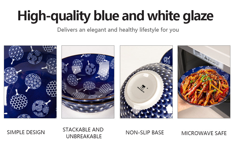 Urban Lifestyle Ramen Schüssel Dinner Set Keramik 8 Stück (Blau&weiß)