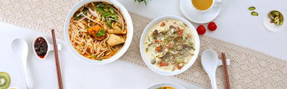 Urban Lifestyle Ramen Schüssel Dinner Set 8 Stück aus Porzellan mit Löffel und Essstäbchen (Warm weiß)