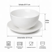 8-teiliges Schüssel-Set Porzellan weiß mit Untertellern – Tischszene
