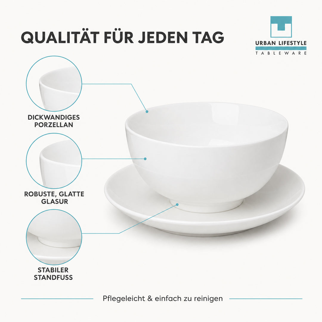 Porzellan Schüssel-Set 8-teilig weiß – Draufsicht von oben