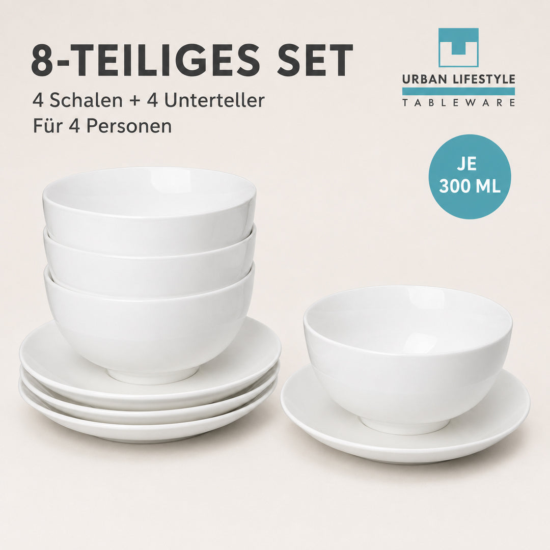Schüssel-Set Porzellan weiß 8-teilig – Detailansicht Glasur