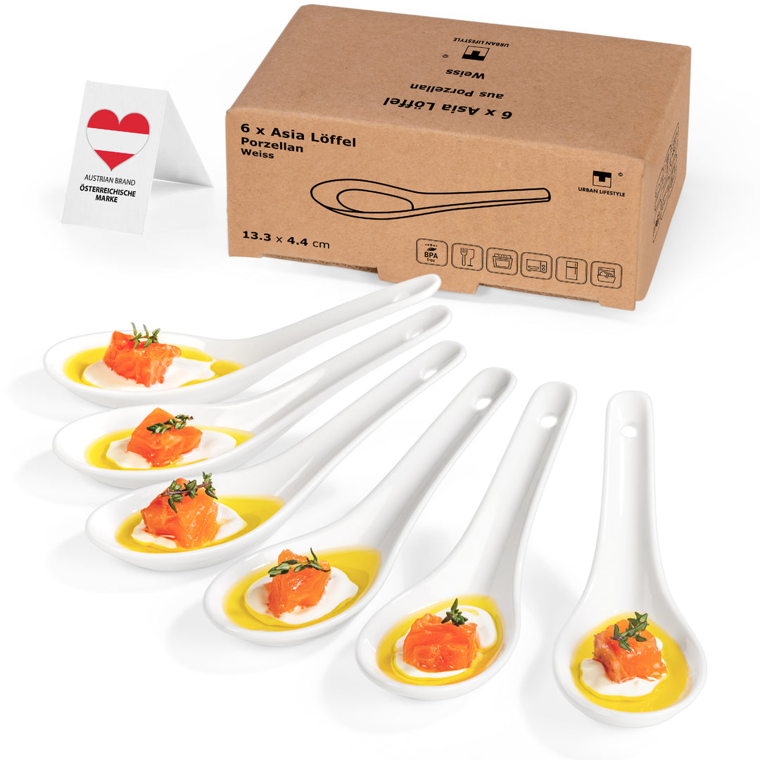 Weiße Porzellanlöffel - asiatische Löffel 6er Set