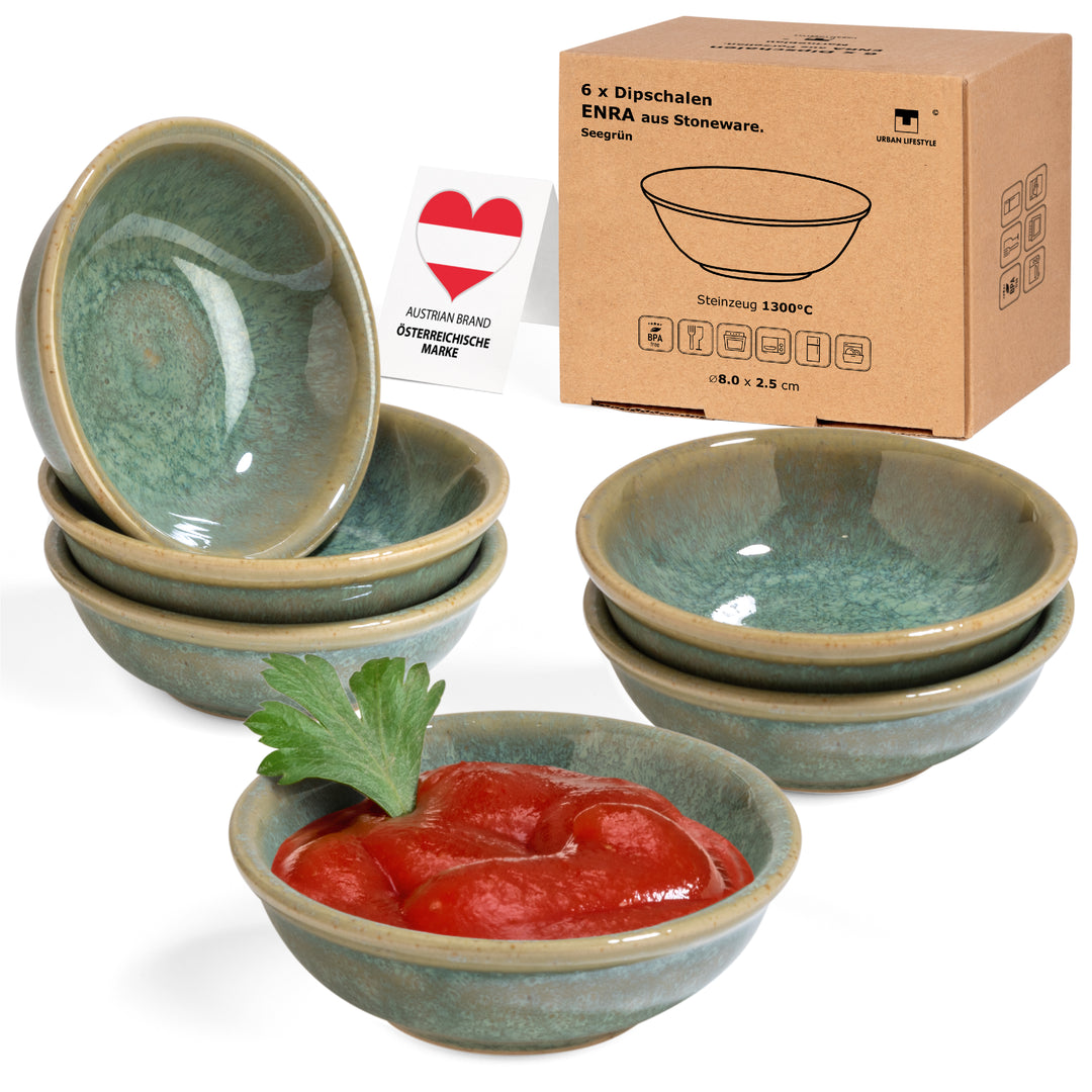 Saucenschälchen Enra seegrün - 6 Stück handgefertigt Edelkeramik Urban Lifestyle