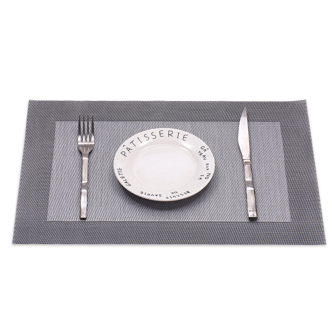 Tischmatten „Heidi“ Silber 6er Set 45 x 30 cm rechteckige Platzsets aus PVC