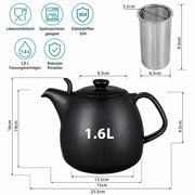 URBAN LIFESTYLE Teekanne Kopenhagen schwarz 1,6L Porzellan – Seitenansicht