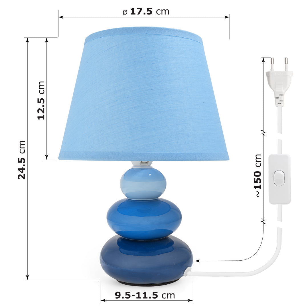Urban Lifestyle Nachttischlampe Lina Blau, Keramik Tischlampe mit Stoffschirm, E14, LED geeignet