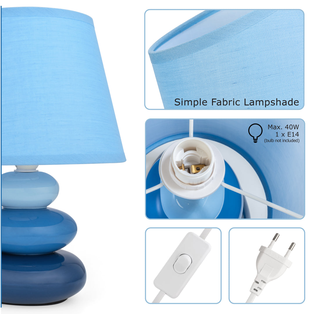 Urban Lifestyle Nachttischlampe Lina Blau, Keramik Tischlampe mit Stoffschirm, E14, LED geeignet