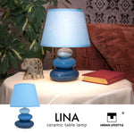 Bild in der Galerie öffnen: Urban Lifestyle Nachttischlampe Lina Blau, Keramik Tischlampe mit Stoffschirm, E14, LED geeignet