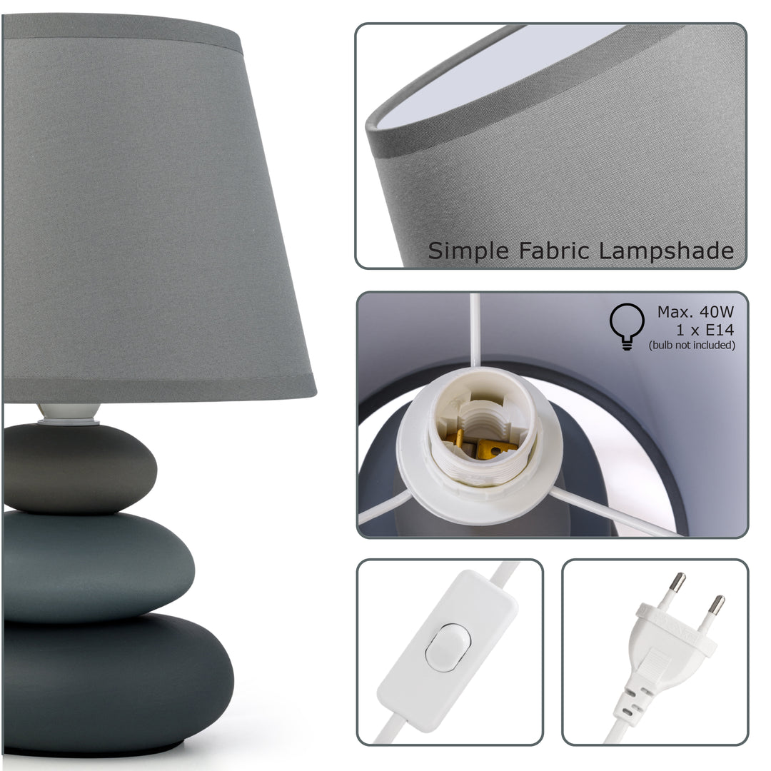 Nachttischlampe hellgrau Lina - Keramikfuß matt glasiert