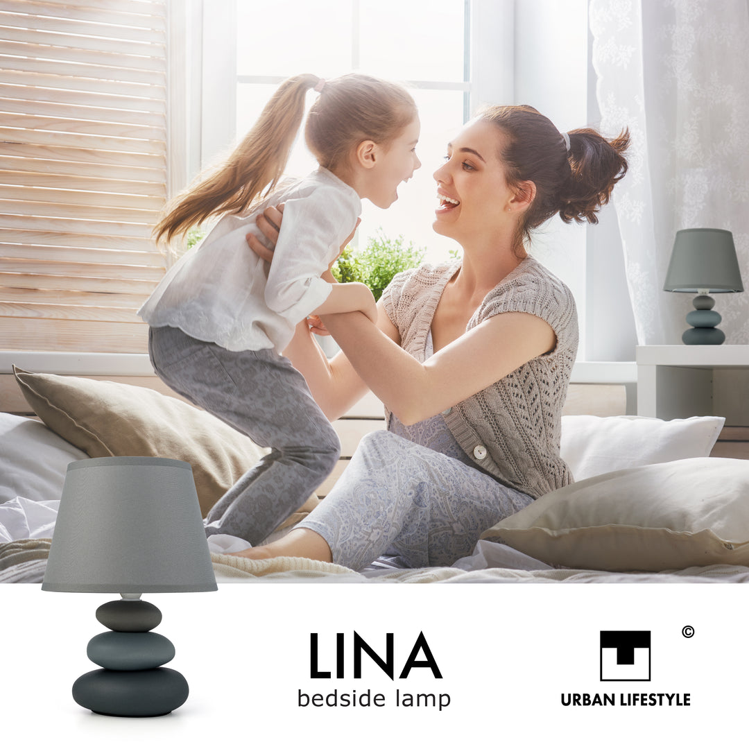 Nachttischlampe Lina hellgrau - mit Stoffschirm