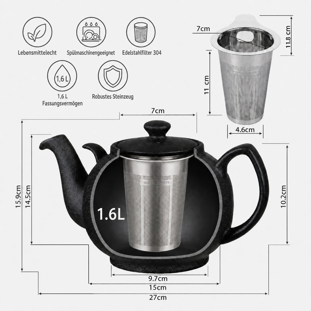 Teekanne Liverpool schwarz 1,6 L Porzellan – Teeservice Tischszene