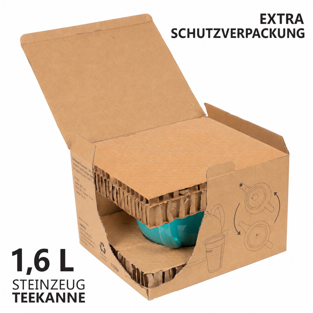 Teekanne Liverpool mit Siebeinsatz – Steinzeug, Türkis, 1,6 L
