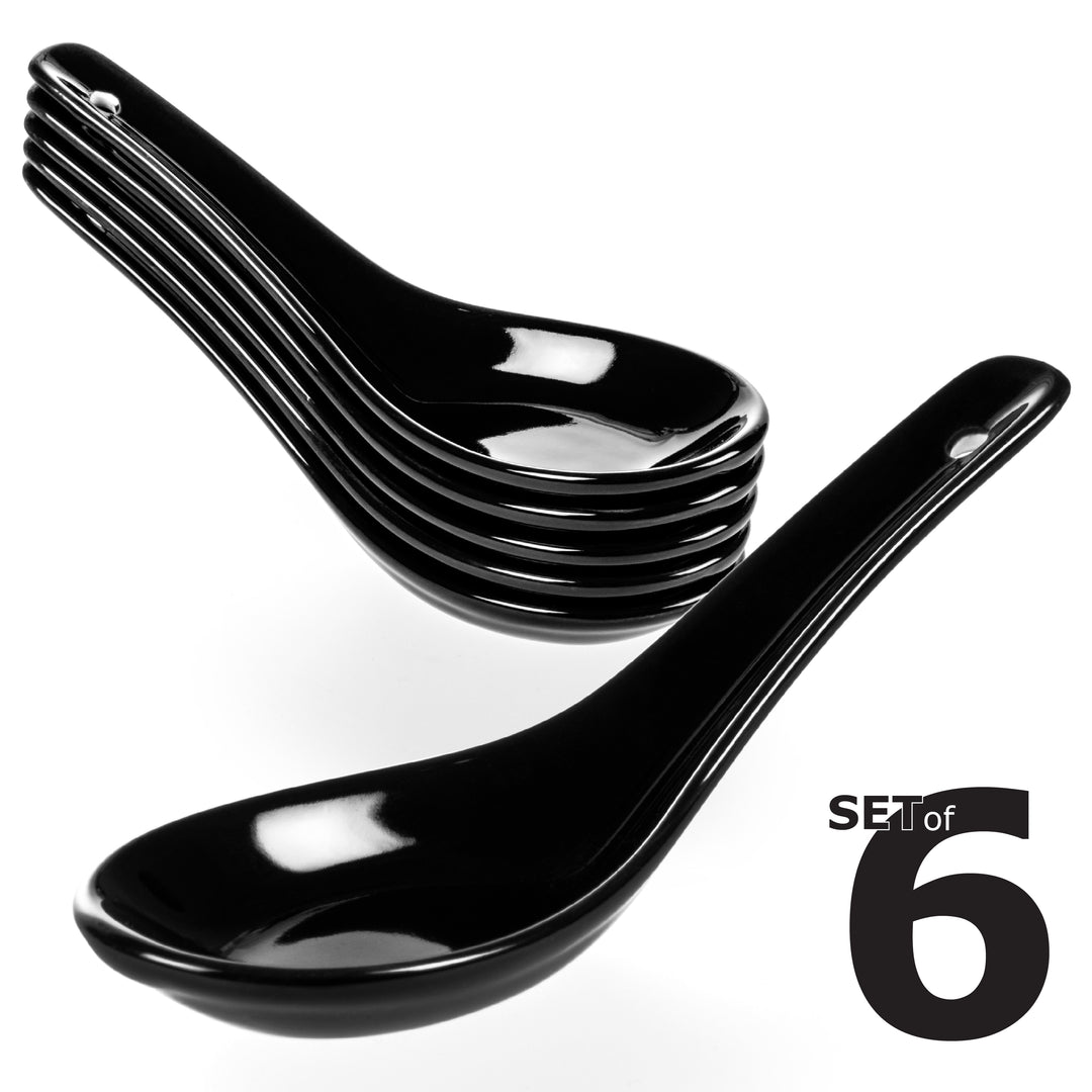 Schwarze Porzellan Löffel - Asia Löffel 6er Set