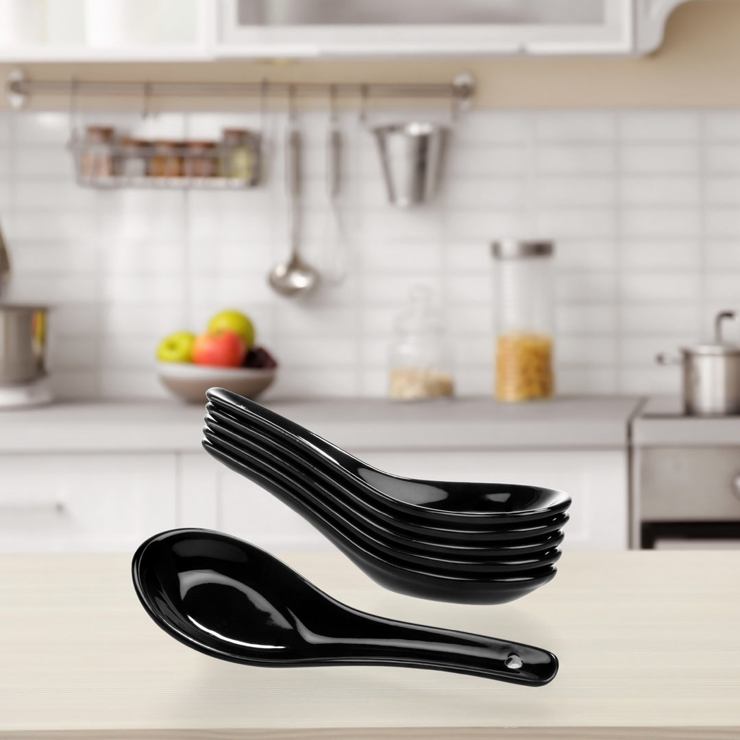 Schwarze Porzellanlöffel - für Ramen und Suppen