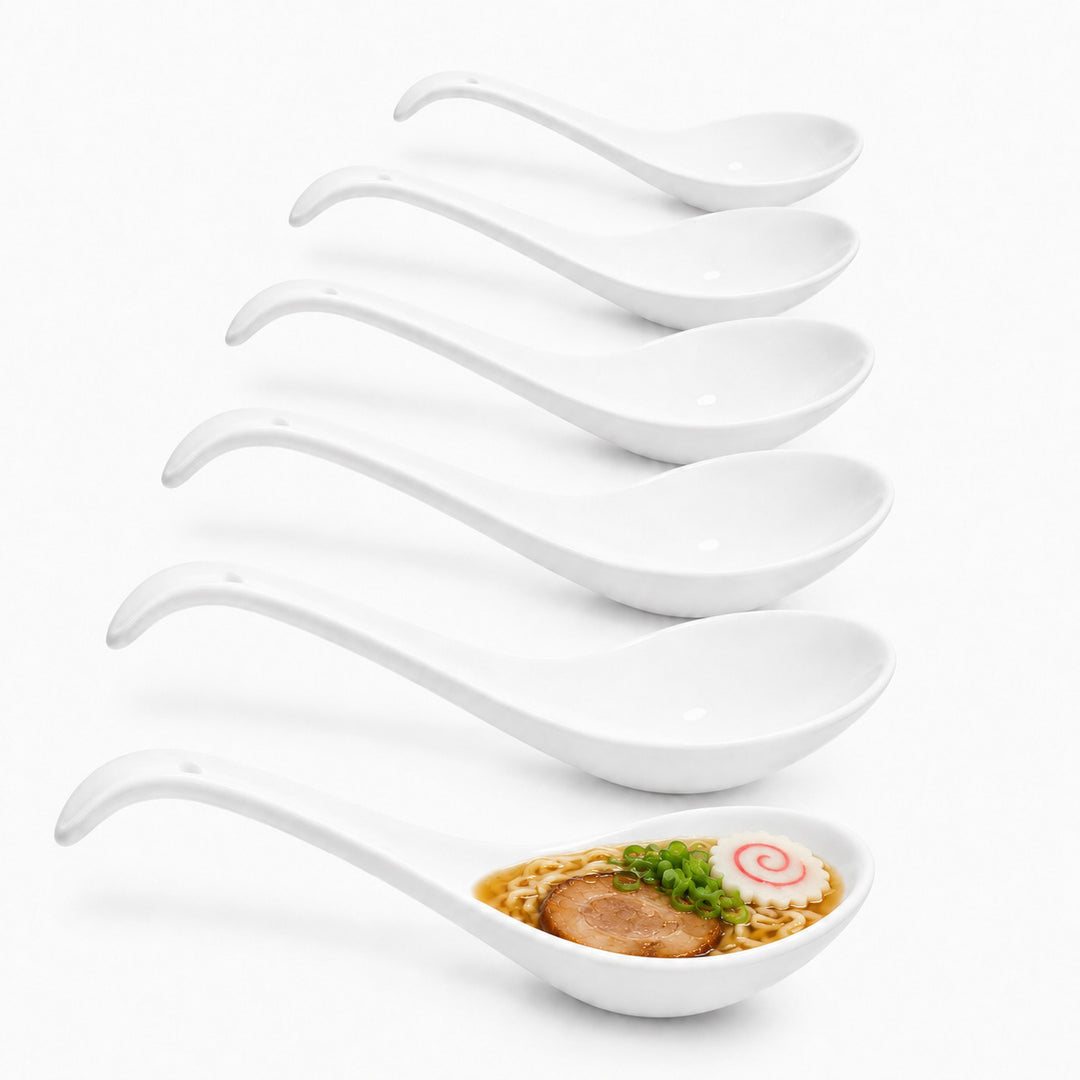 Ramen Löffel Set 6er mit Essstäbchen Weiß