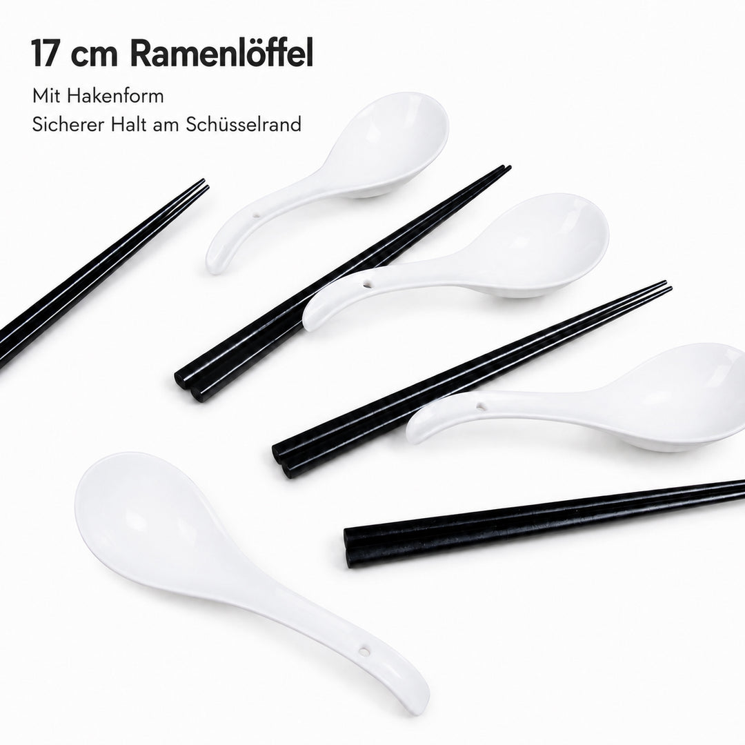 Ramen Löffel Set 6er mit Essstäbchen Weiß