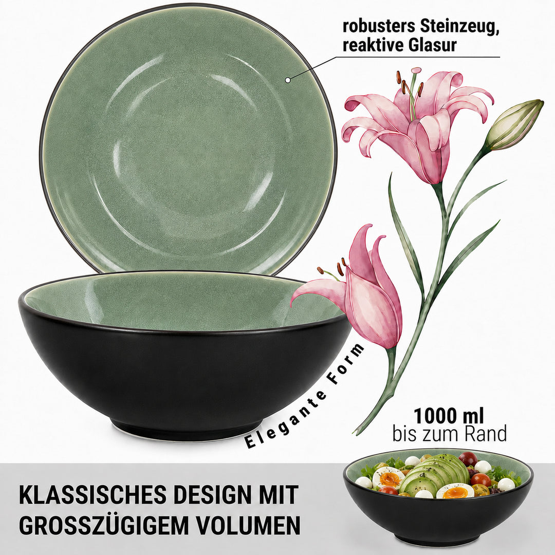 Keramik-Salatschüsseln grün 2er Set Ø 20 cm – Tischszene