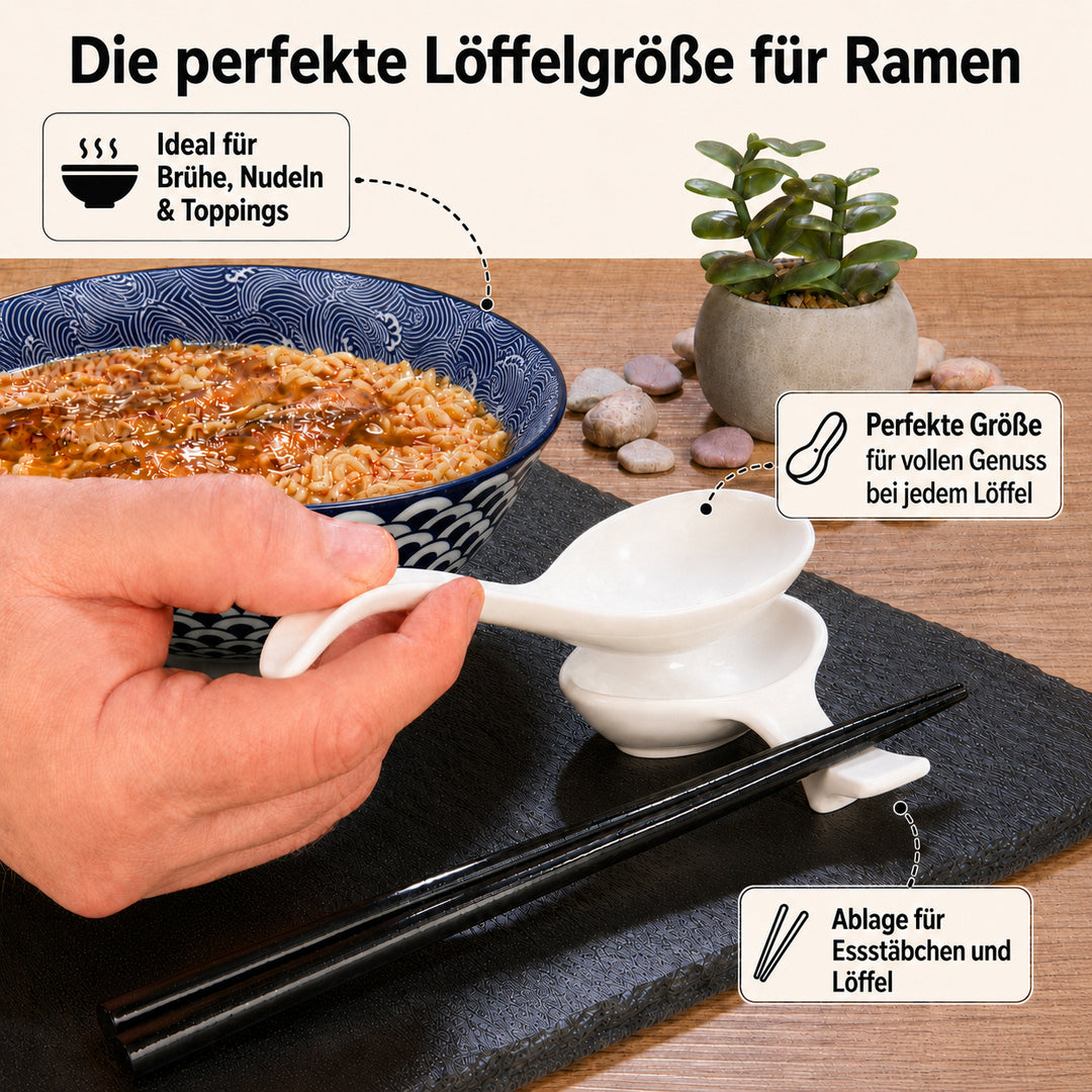 Ramen Schüssel Set Seigaiha 8-teilig – Maße und Vorteile Infografik