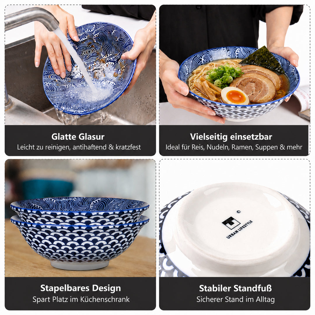 Ramen Dinner Set Seigaiha – Infografik Detail japanisches Wellenmuster Porzellan