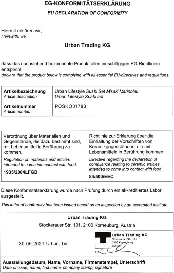 Sushi Set Misaki Konformität - lebensmittelechtes Porzellan