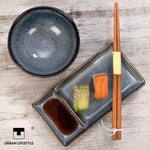 Bild in der Galerie öffnen: Sushi Set Misaki mit Sushi - graublau glasiertes Porzellan