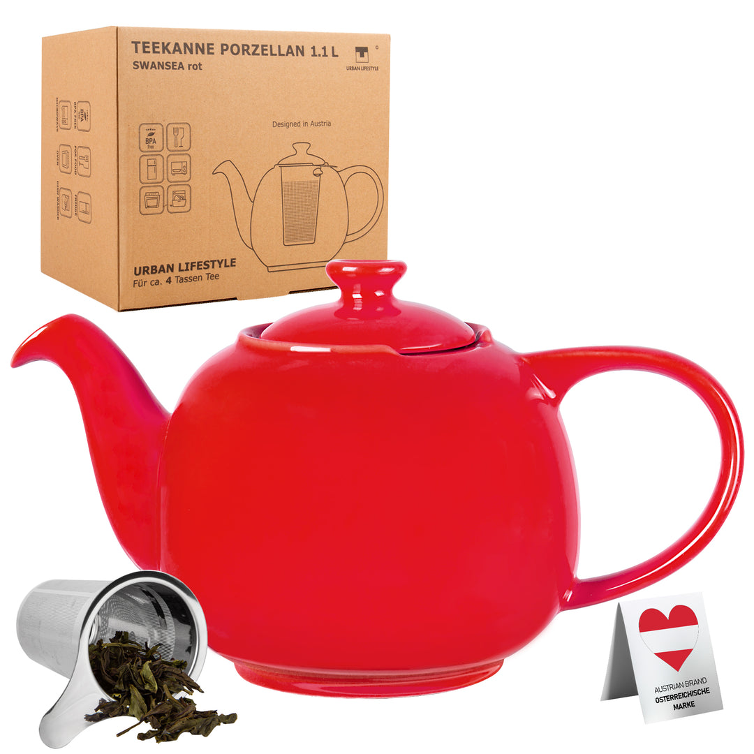 Teekanne swansea Rot 1,1L Porzellan Europe Design Teapot 