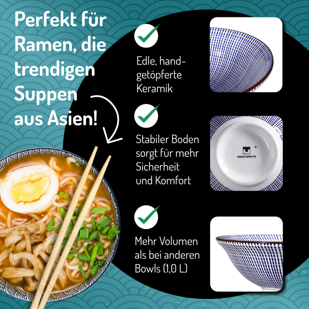 Tokusa Ramen Schalen Set 2er – Porzellan 20 cm, Japanisches Design | Urban Lifestyle