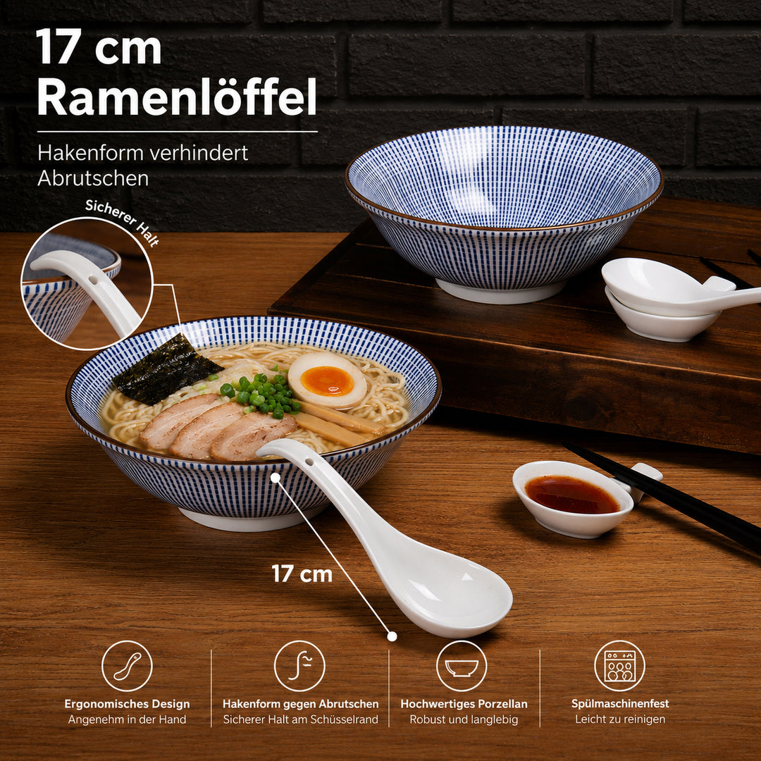 URBAN LIFESTYLE Ramen Zubehör Set weiß – Löffel Dipschalen Essstäbchen Detailansicht