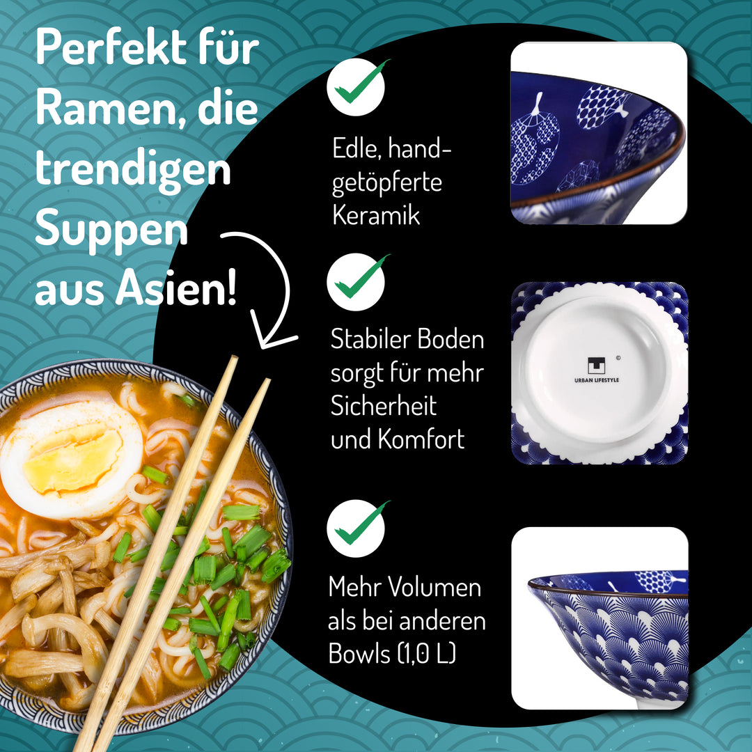 Ramen Schalen Uchiwa Porzellan - 2er Set spülmaschinenfest