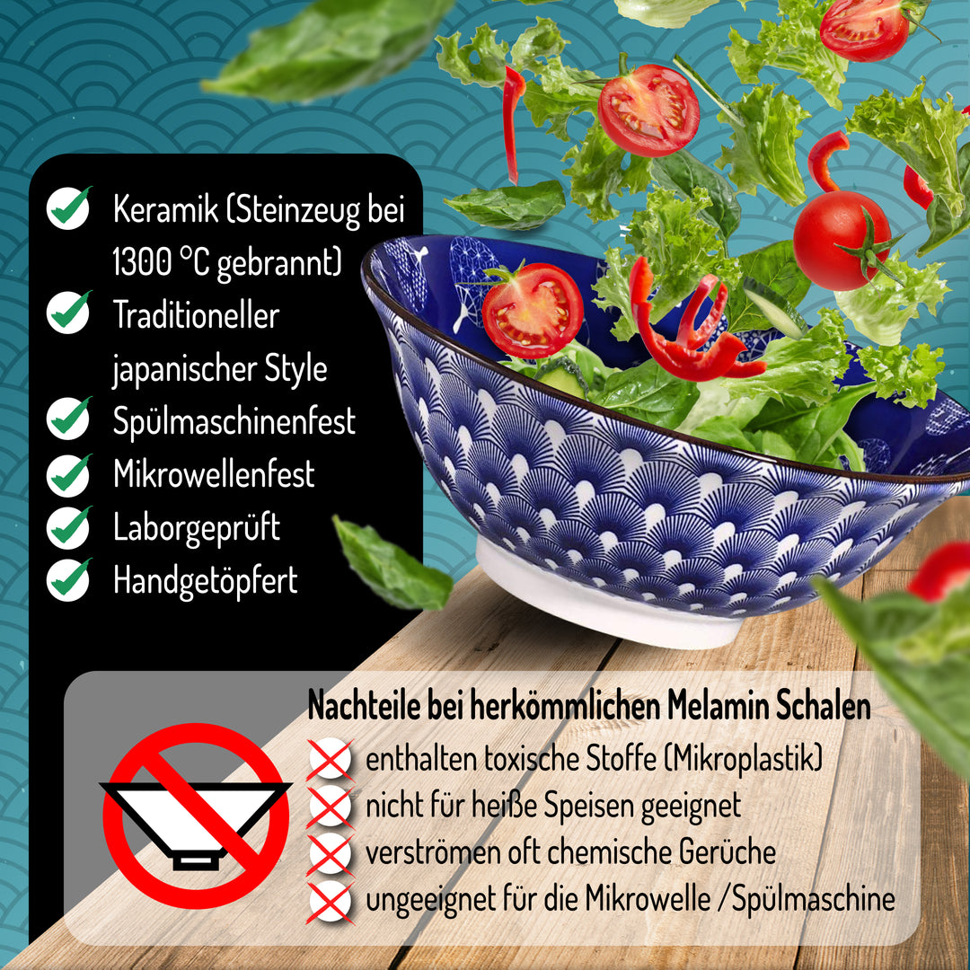 Ramenschüssel Uchiwa japanisches Design - 2 Stück Porzellan
