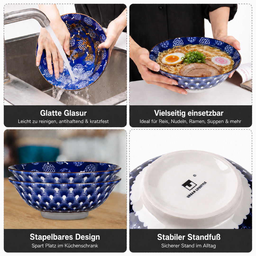 Uchiwa Ramen Schüssel Porzellan – japanisches Fächermuster Detailansicht