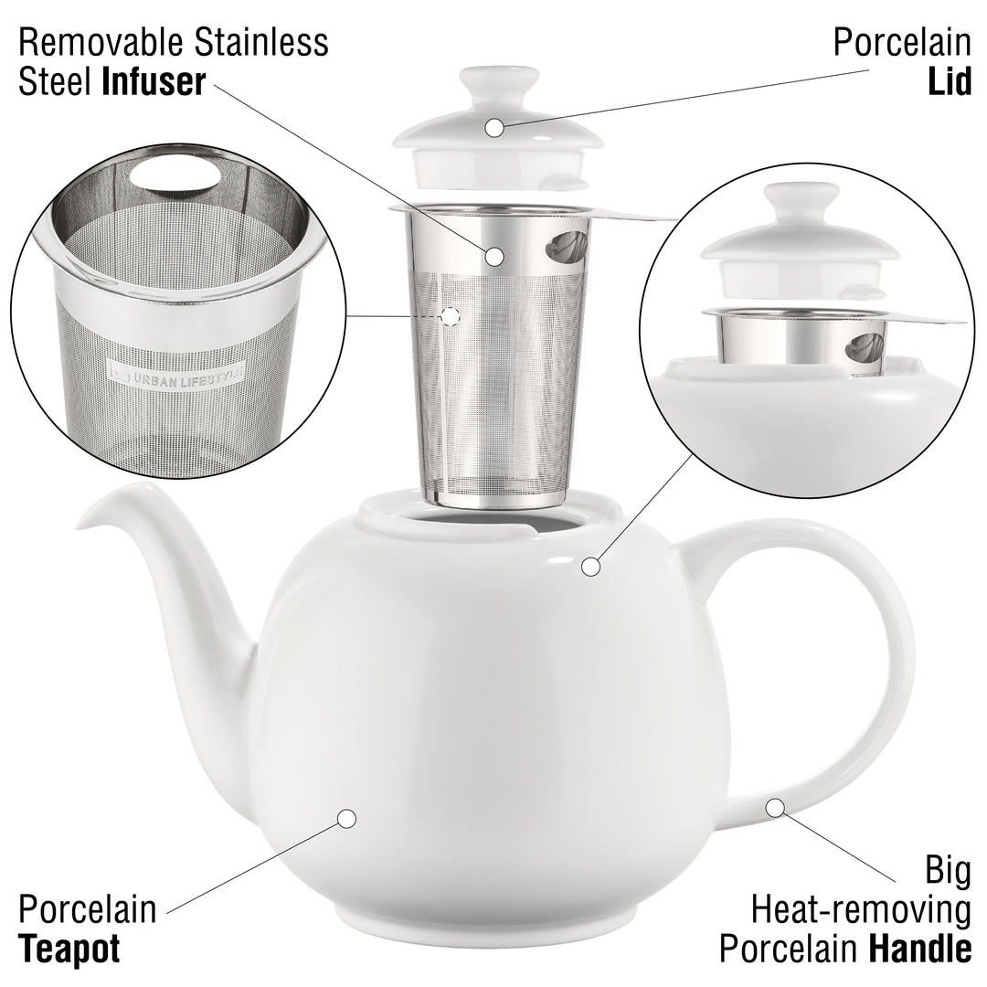 Porzellan-Teekanne „Swansea“ 1,6 L weiß mit Siebeinsatz – URBAN LIFESTYLE