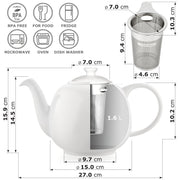 Weiße Teekanne Swansea 1,6L - Porzellan spülmaschinenfest