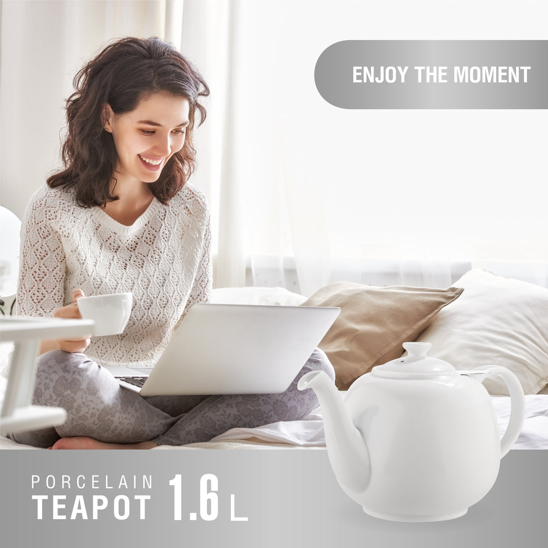 Porzellan-Teekanne „Swansea“ 1,6 L weiß mit Siebeinsatz – URBAN LIFESTYLE