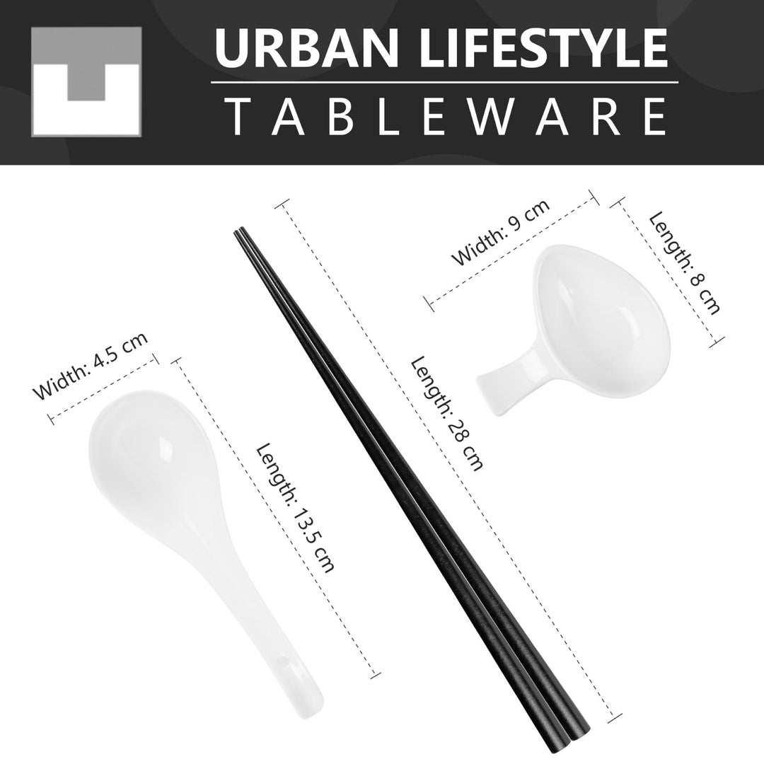 Ramen Zubehör Set 4 Personen – 4x Löffel, Schälchen & Essstäbchen (warm Weiß) Urban Lifestyle