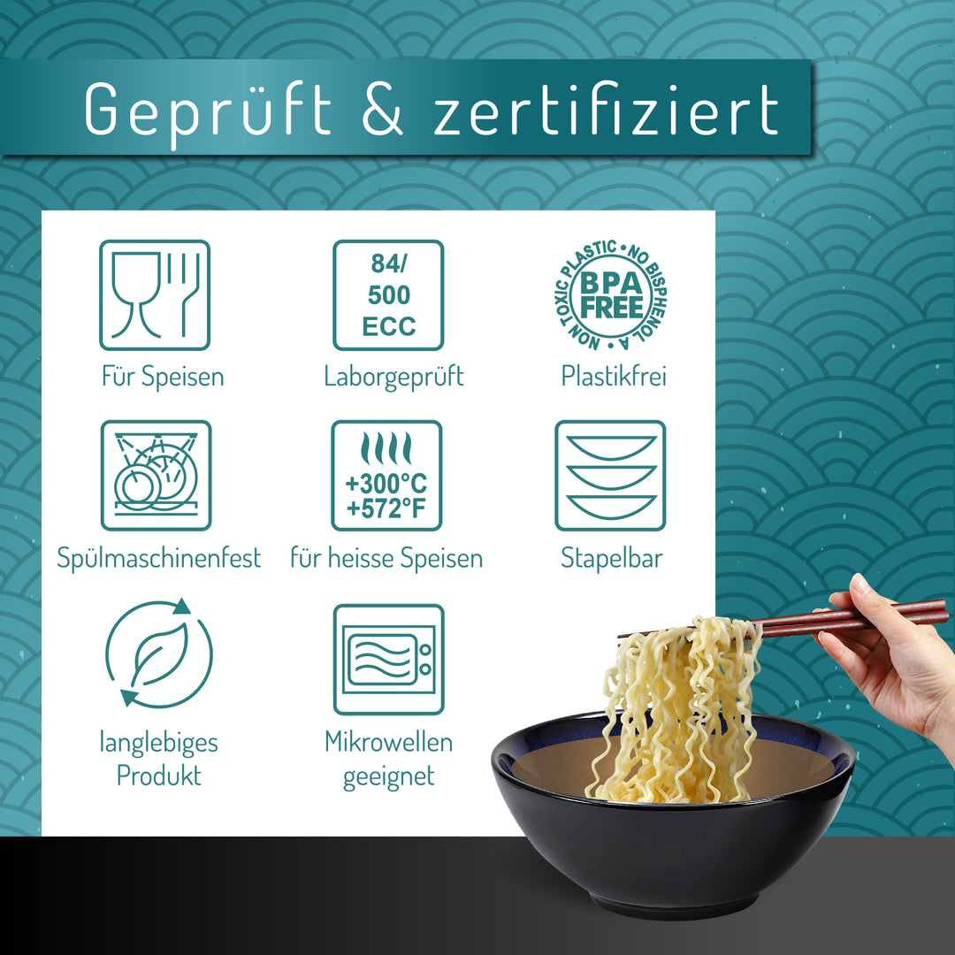 Ramenschüssel Yuna handgetöpfert - schattierte Keramik marineblau