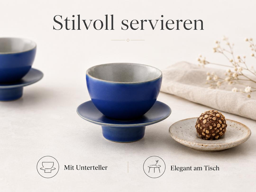 Teetasse "Ayame" mit Unterteller Blau – 2er Set für Tee & Espresso