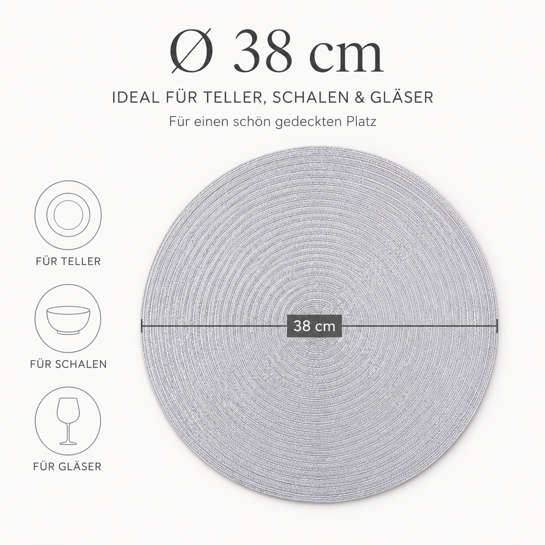 Tischmatten "Helena" Silber 6er Set Ø 38 cm runde Platzsets